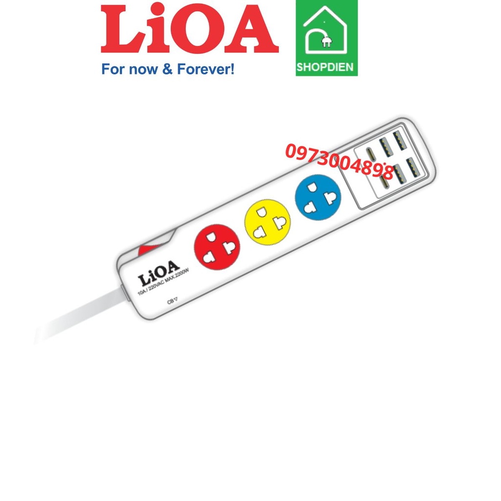 3SN4A2C15W LIOA Ổ cắm kéo dài 3 cổng có USB sạc 2200W 3M