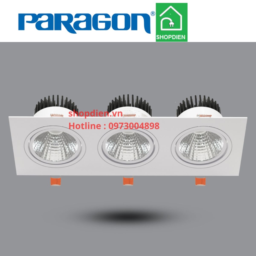 Đèn downlight vuông rọi âm trần ba có điều chỉnh góc 30W 277x90 Paragon-OLS310L30