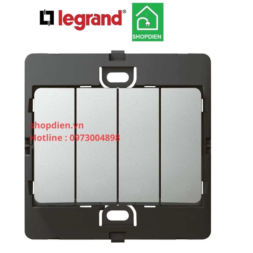 Công tắc bốn 1 chiều Mallia Legrand màu bạc Silver-283006