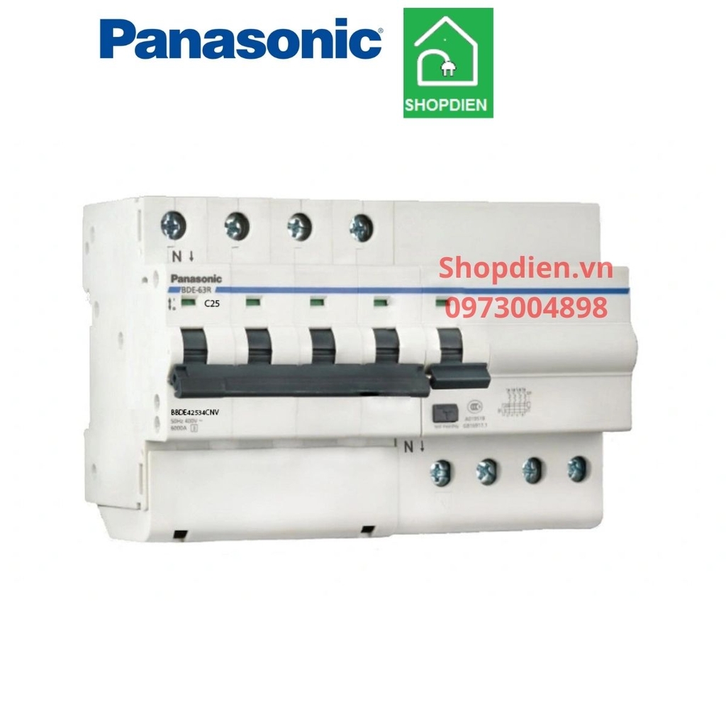 Aptomat chống rò chống giật RCBO 4P 63A 30mA 6kA Panasonic BBDE46334CNV