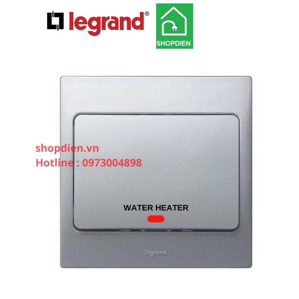 Công tắc 2 cực 20A / công tắc bình nóng lạnh Mallia Legrand màu bạc Silver-283062