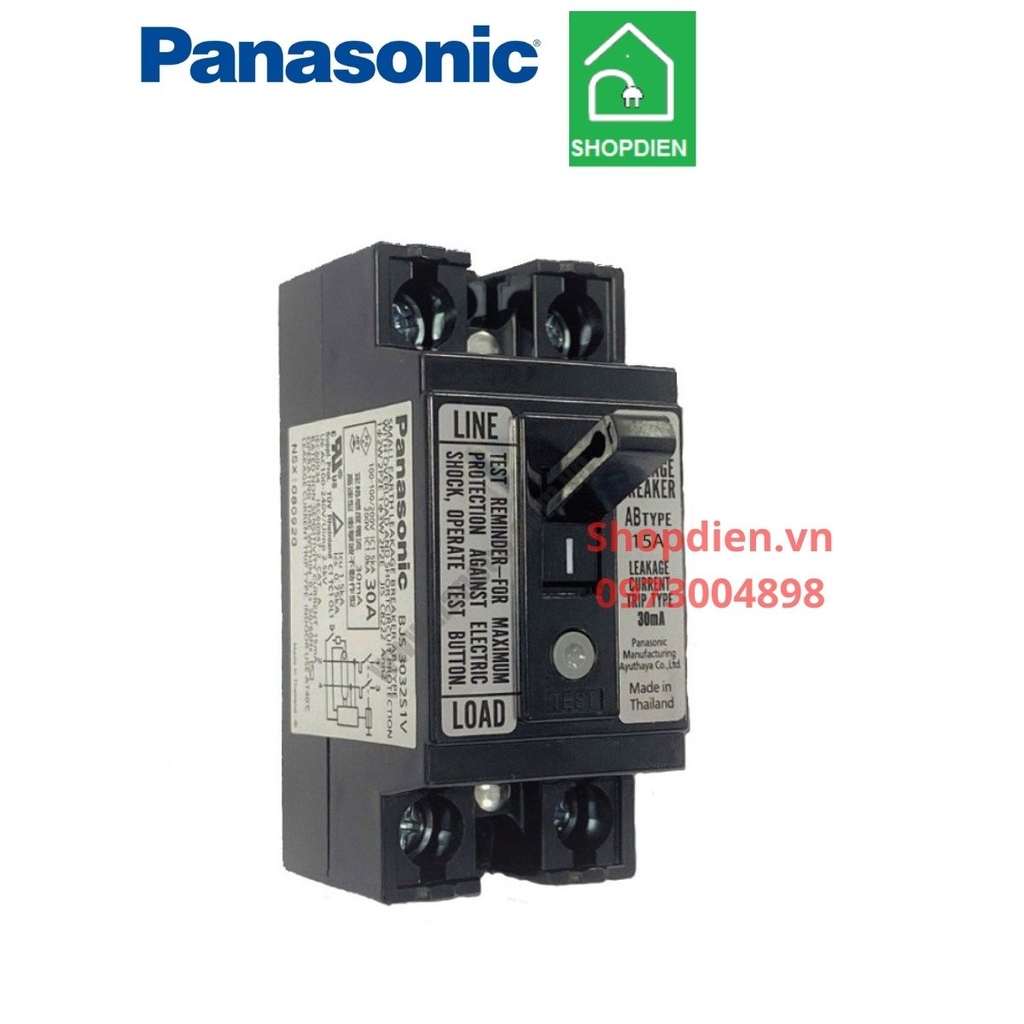 Cầu dao an toàn chống rò điện CB 2P2E 20A 30mA Panasonic BJS2032S1V