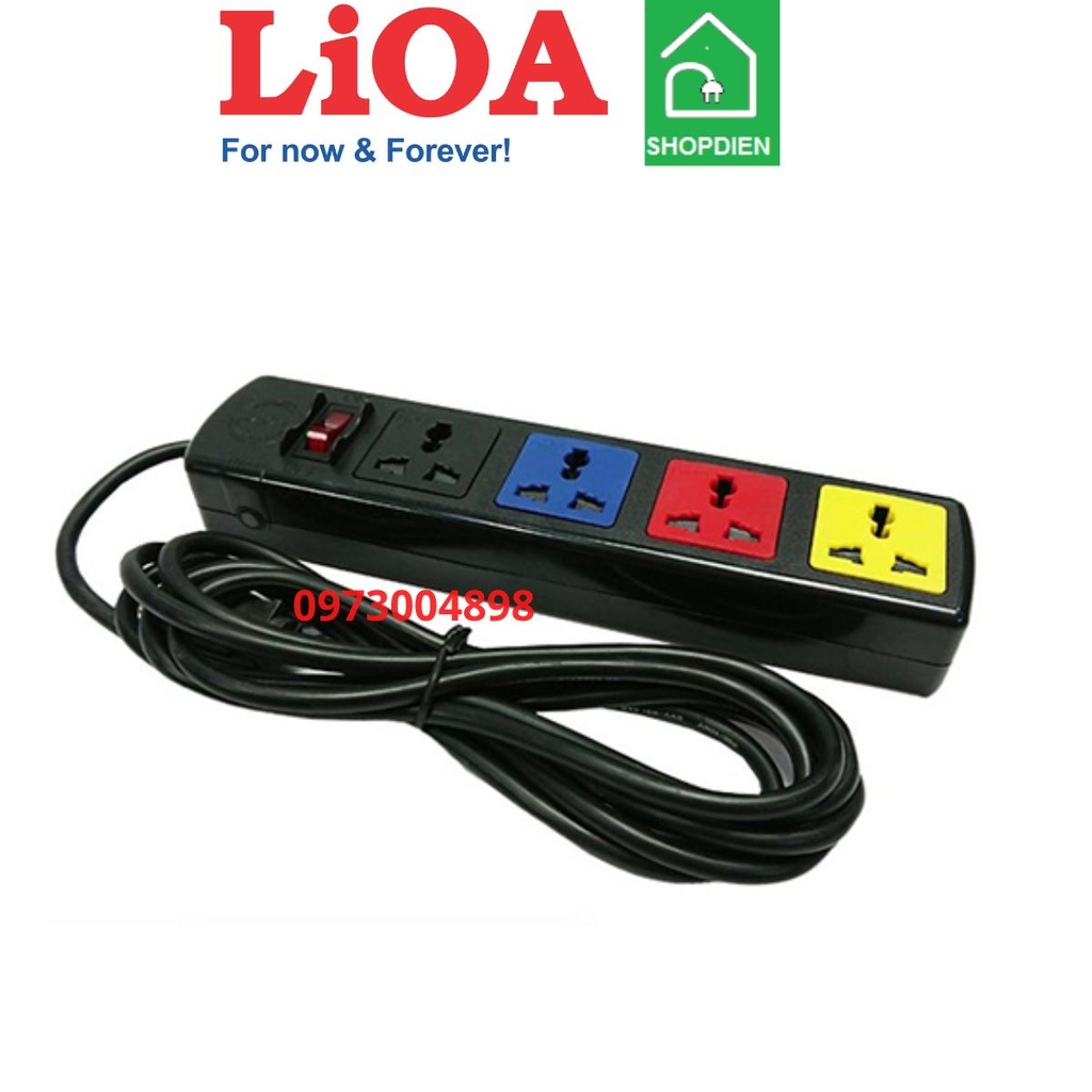 4D33N LIOA Ổ cắm kéo dài 4 cổng đa năng có dây tiếp địa 2500W 3m
