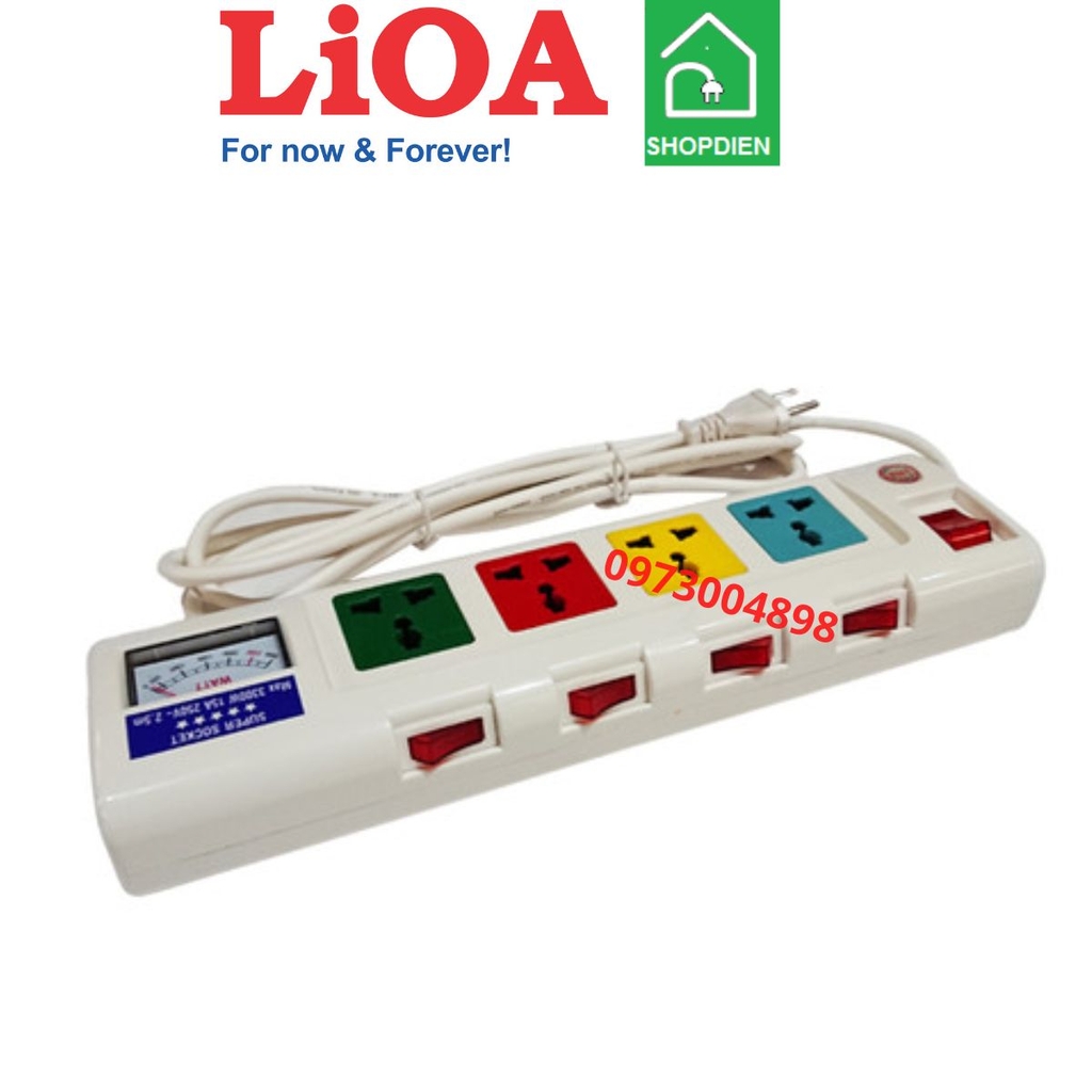 4OFSSA2.5-2 LIOA Ổ cắm kéo dài 4 cổng có công tắc và đồng hồ W