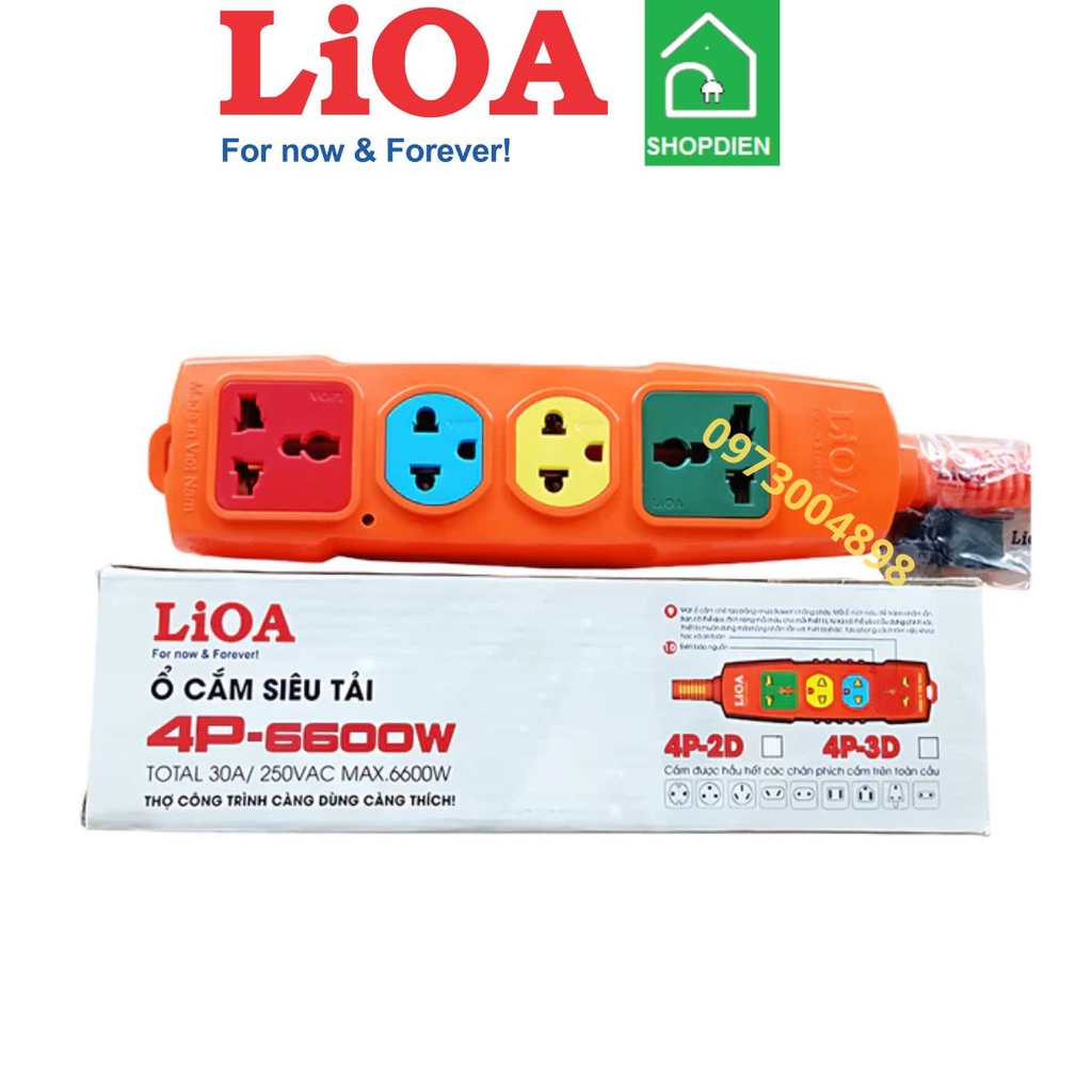 4P-3D LIOA Ổ cắm chịu tải 4 cổng 6600W không dây có tiếp địa