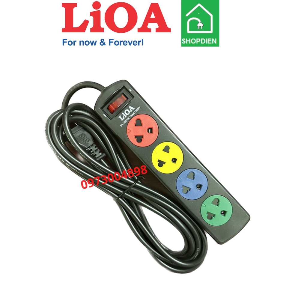 4TSN3.2.5 Lioa Ổ cắm kéo dài 4 cổng có công tắc 1100W 2.5m
