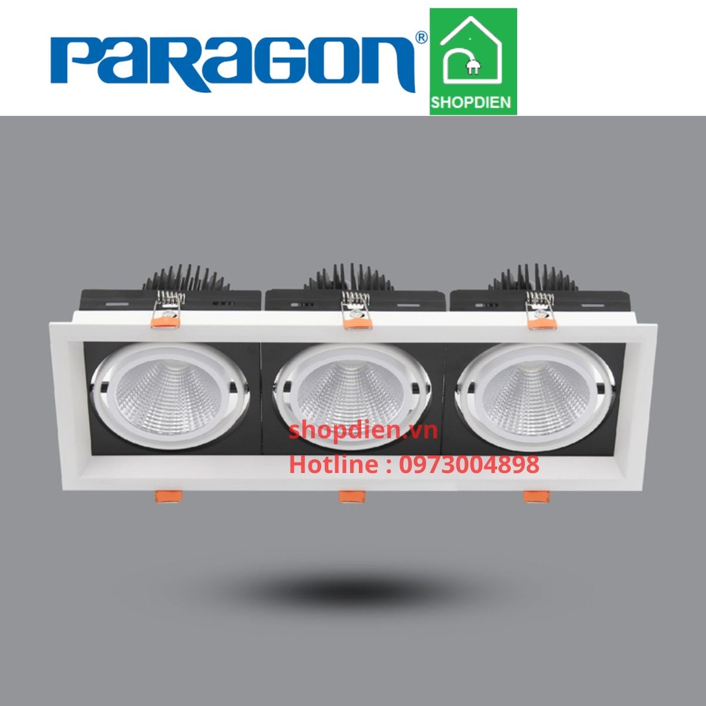 Đèn downlight vuông rọi âm trần ba có điều chỉnh góc Dimmer 45W 345x115 Paragon-OLT315L45/D