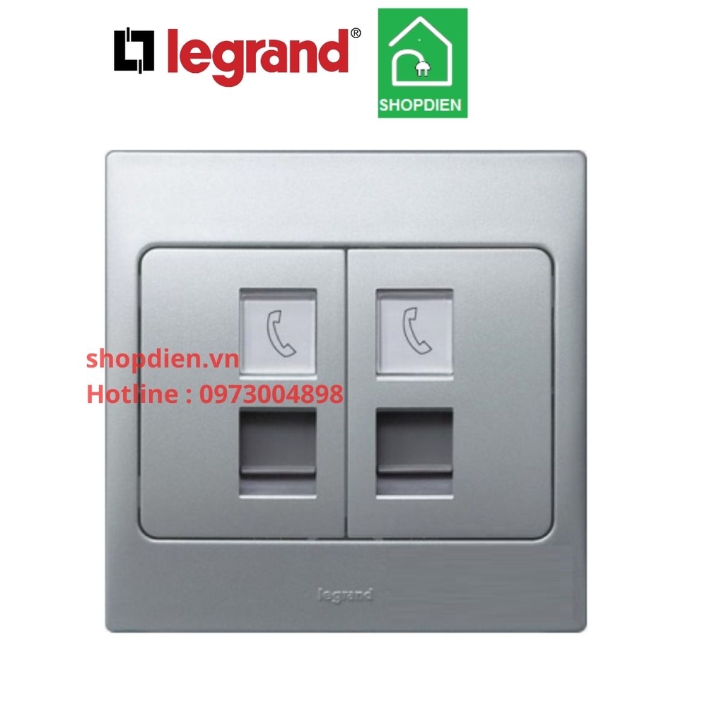 Ổ cắm điện thoại đôi RJ11 Mallia Legrand màu bạc Silver-283163