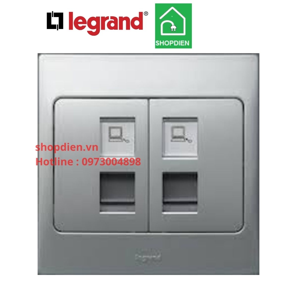 Ổ cắm mạng đôi RJ45 Cat5e UTP Mallia Legrand màu bạc Silver-2821164