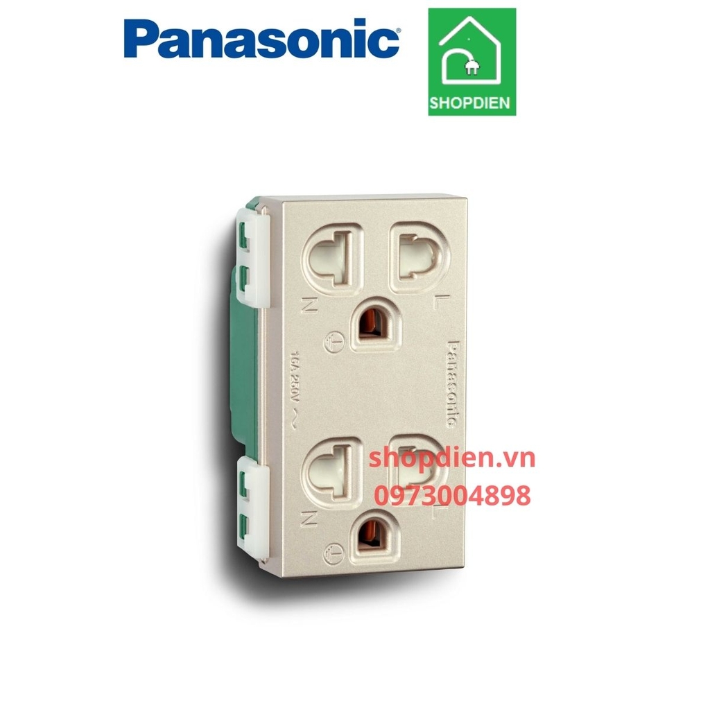 Hạt ổ cắm đôi 3 chấu có màng che  màng che màu vàng ánh kim / duplex 3 pins grounding universal receptacle 16AX Halumie  Panasonic - WEV1582MYZ / WEV1582-7MYZ