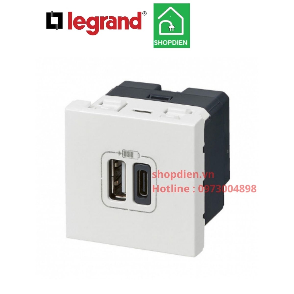 572077 Legrand Ổ cắm sạc USB đôi type A + type C 3A 15W Arteor
