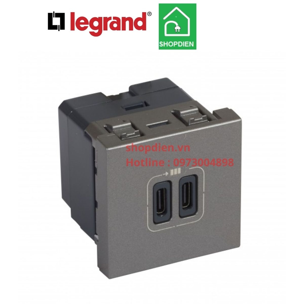 572572 Legrand Ổ cắm sạc USB type C đôi Arteor màu ghi xám magnesium