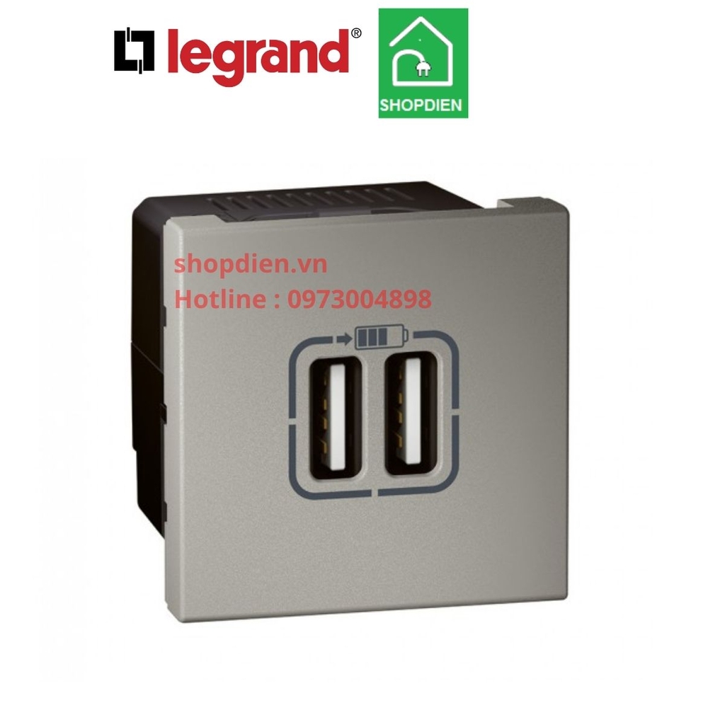 572578 Legrand Ổ cắm sạc USB đôi 2.4A Arteor màu ghi xám magnesium