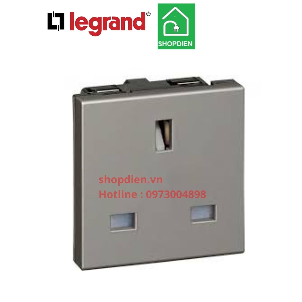 572611 Legrand Ổ cắm 3 chấu vuông chuẩn Anh Arteor màu ghi xám magnesium
