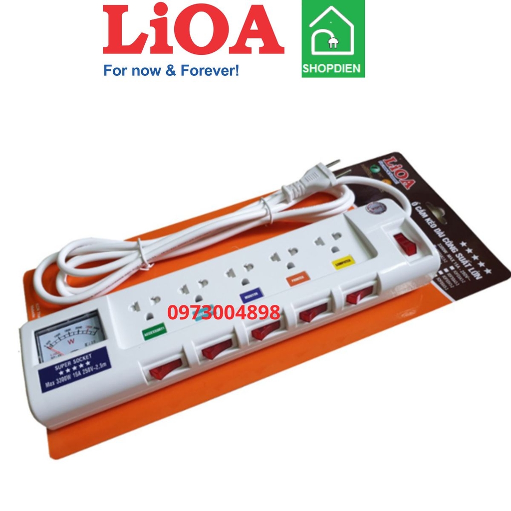 5OFSSA2.5-2 LIOA Ổ cắm kéo dài 5 cổng có công tắc và đồng hồ W