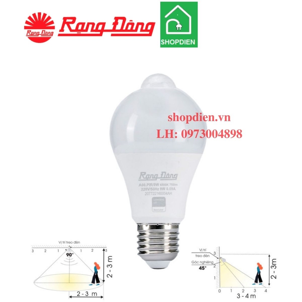 Bóng led bulb cảm biến chuyển động 9W E27 Rạng Đông A60.PIR/9W