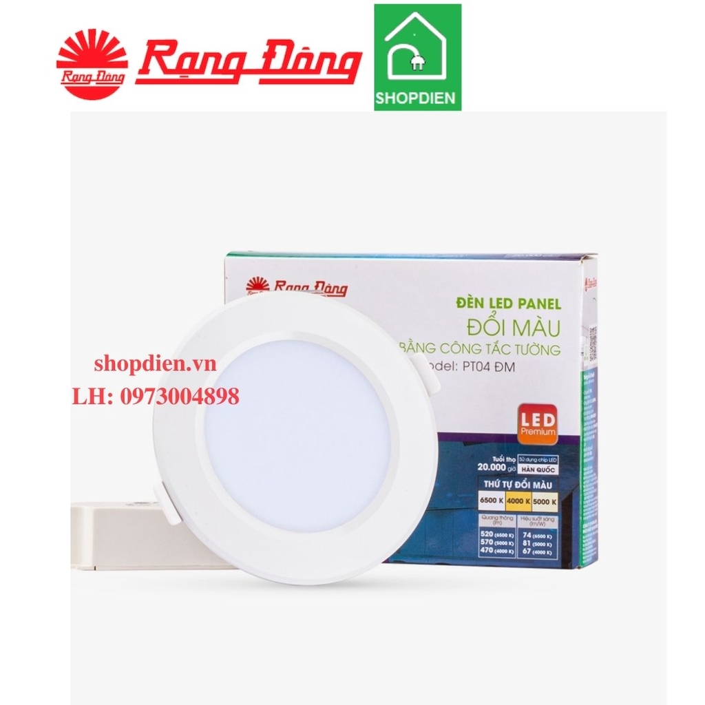 Đèn downlight panel  tròn đổi màu 9W D135 Rạng Đông-PT04 V2 ĐM 135/9W