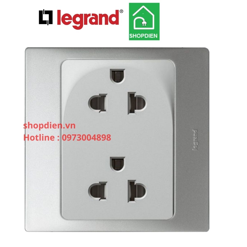 Ổ cắm đôi 3 chấu 2P+E EU-Us 16A Mallia Legrand màu bạc Silver-283104