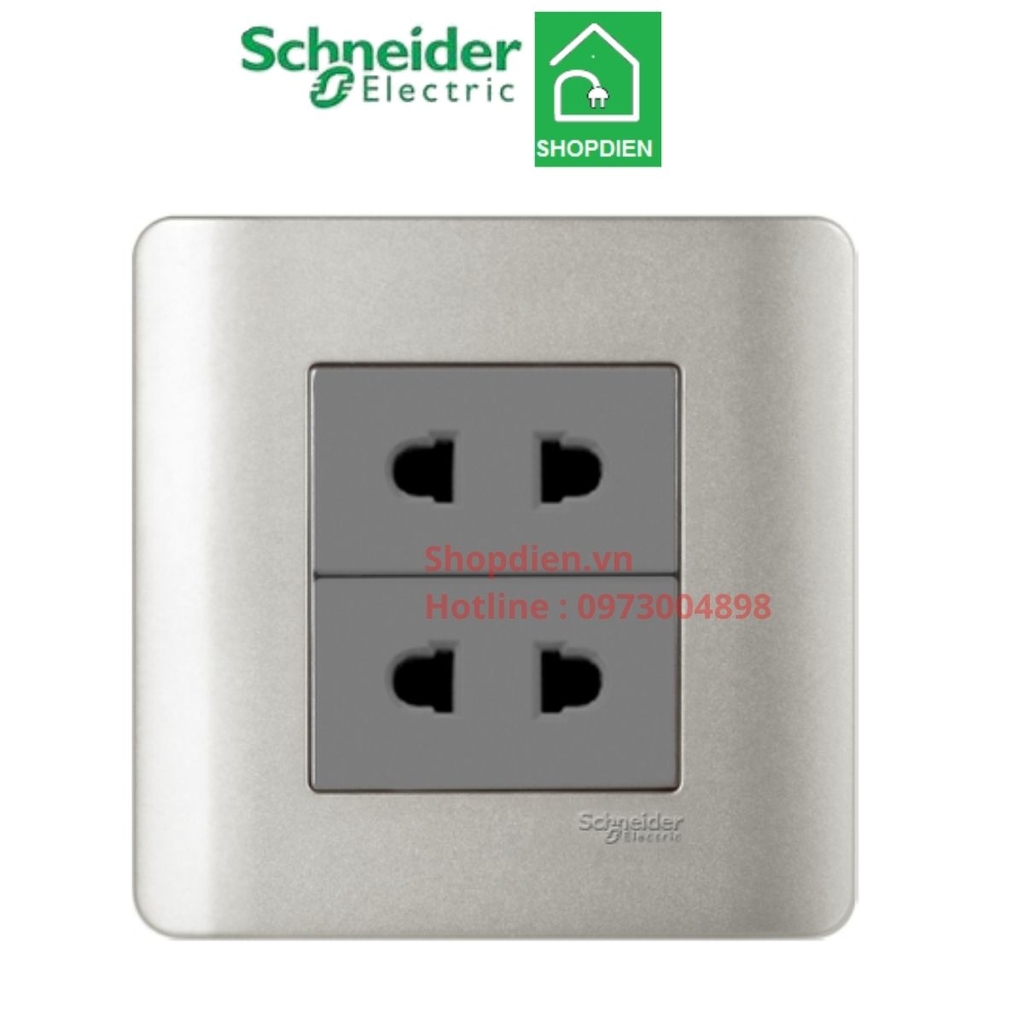 Ổ cắm đôi 2 chân Schneider Zencelo E84426U2_SA_G19 màu xám bạc