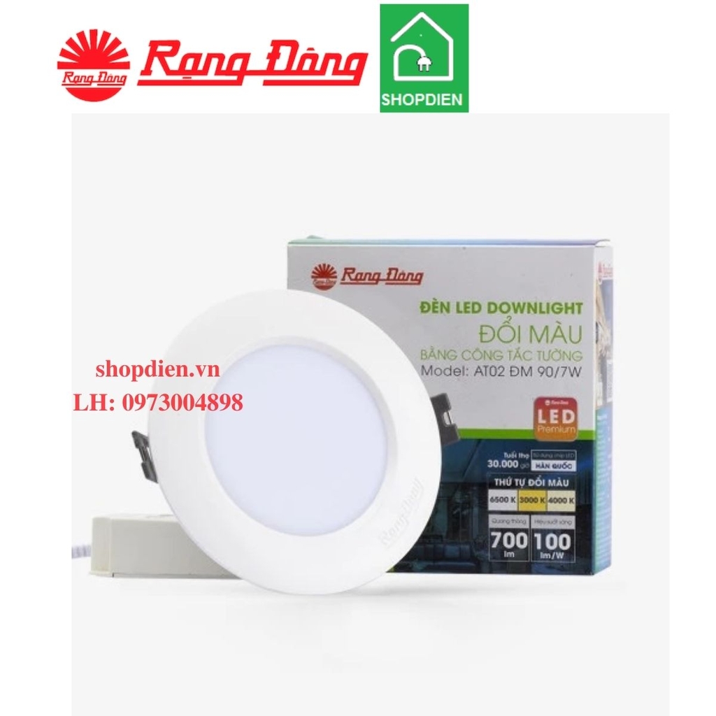 Đèn downlight âm trần đổi màu 7W D90 Rạng Đông AT02 ĐM 90/7W