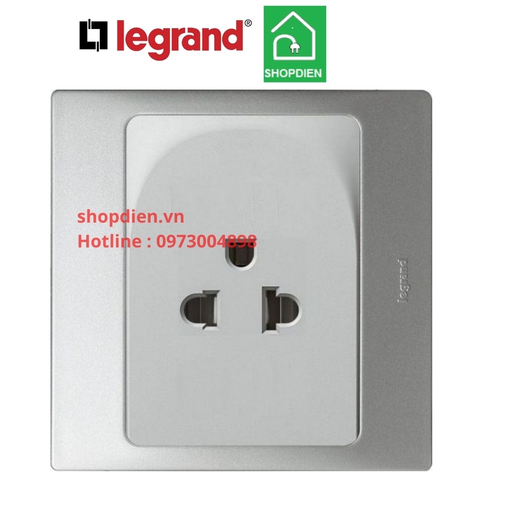 Ổ cắm đơn 3 chấu 2P+E EU-Us 16A Mallia Legrand màu bạc Silver-283103