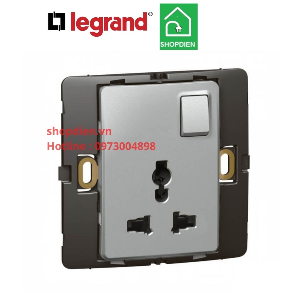 Ổ cắm đơn đa năng 3 chân (2P+E) có công tắc 15A Mallia Legrand màu bạc Silver-283120