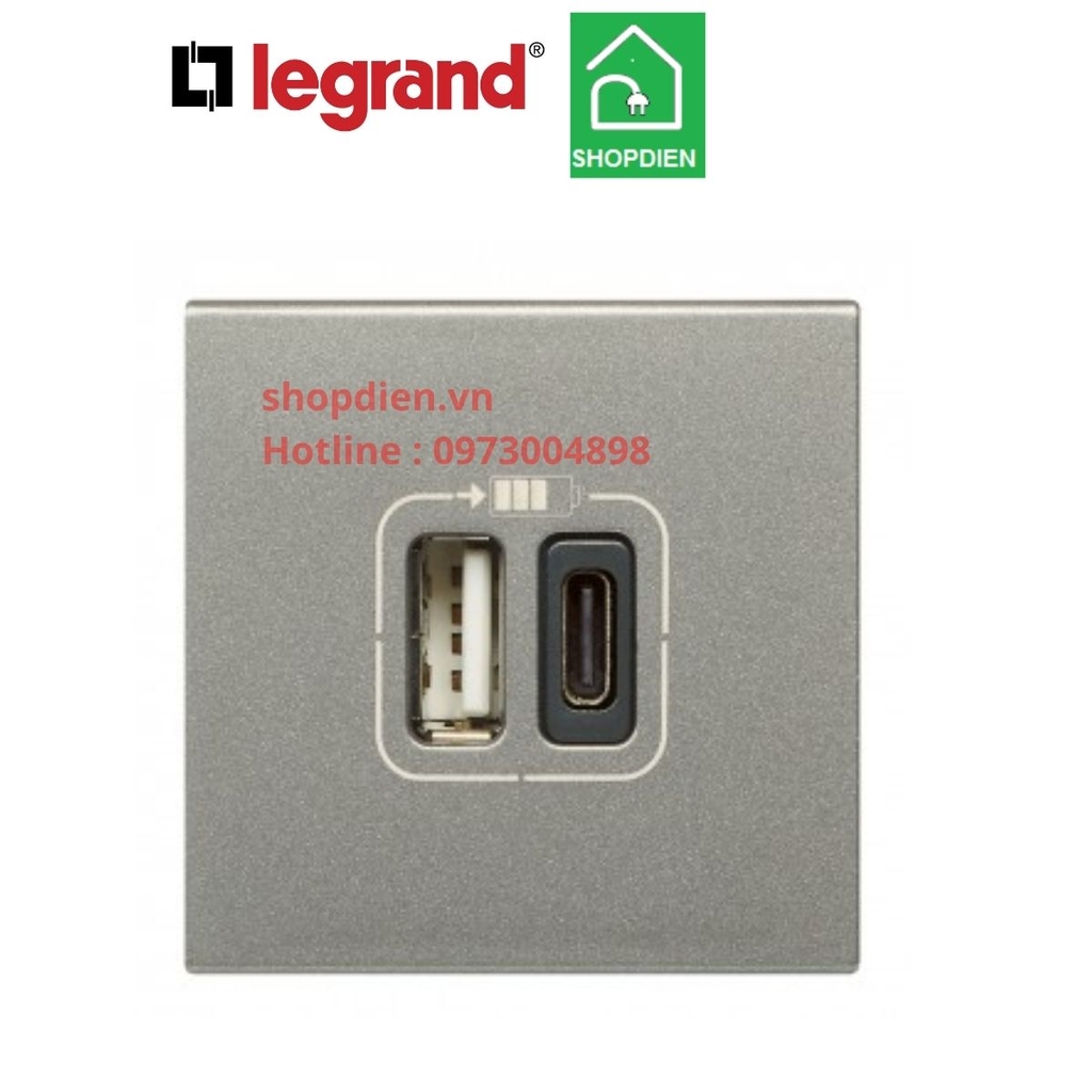 Ổ cắm sạc USB 3A Legrand Arteor 572577 màu ghi xám magnesium