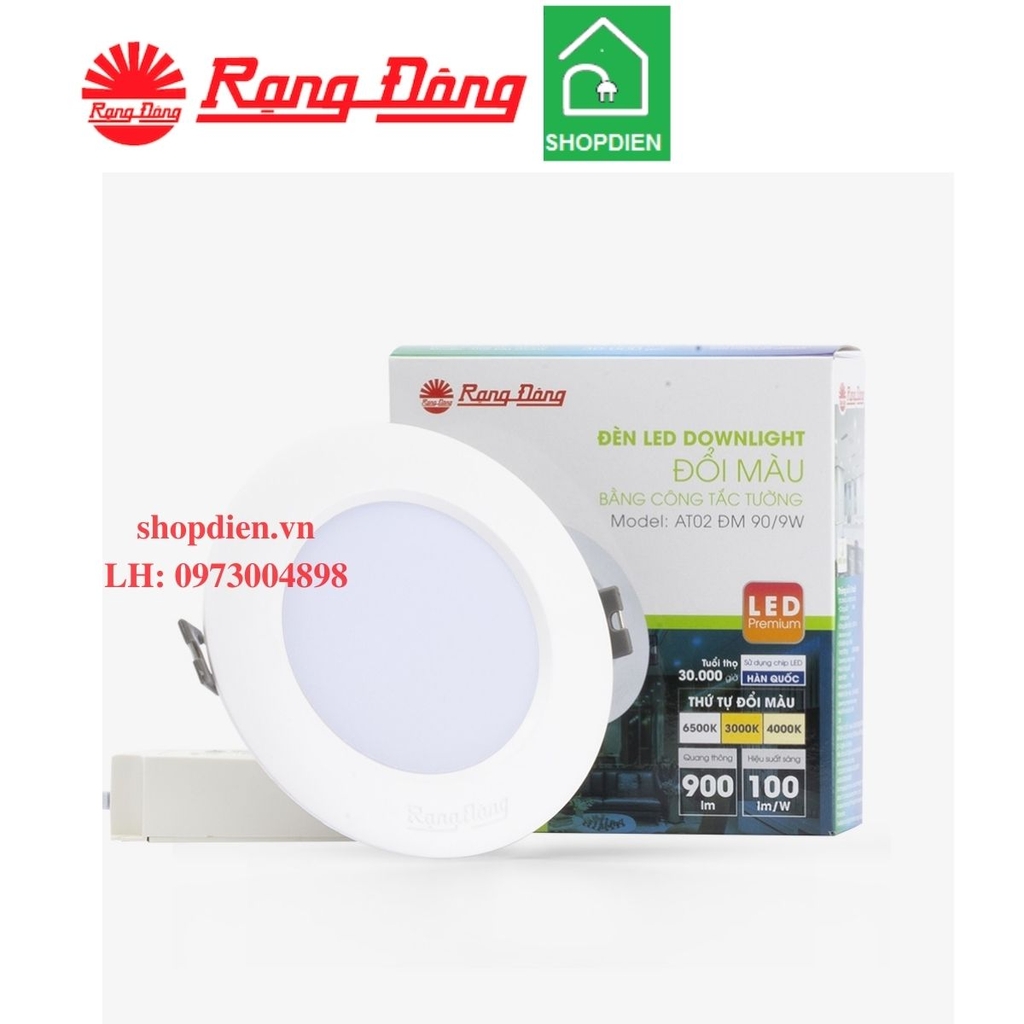 Đèn downlight âm trần đổi màu 9W D90 Rạng Đông AT02 ĐM 90/9W