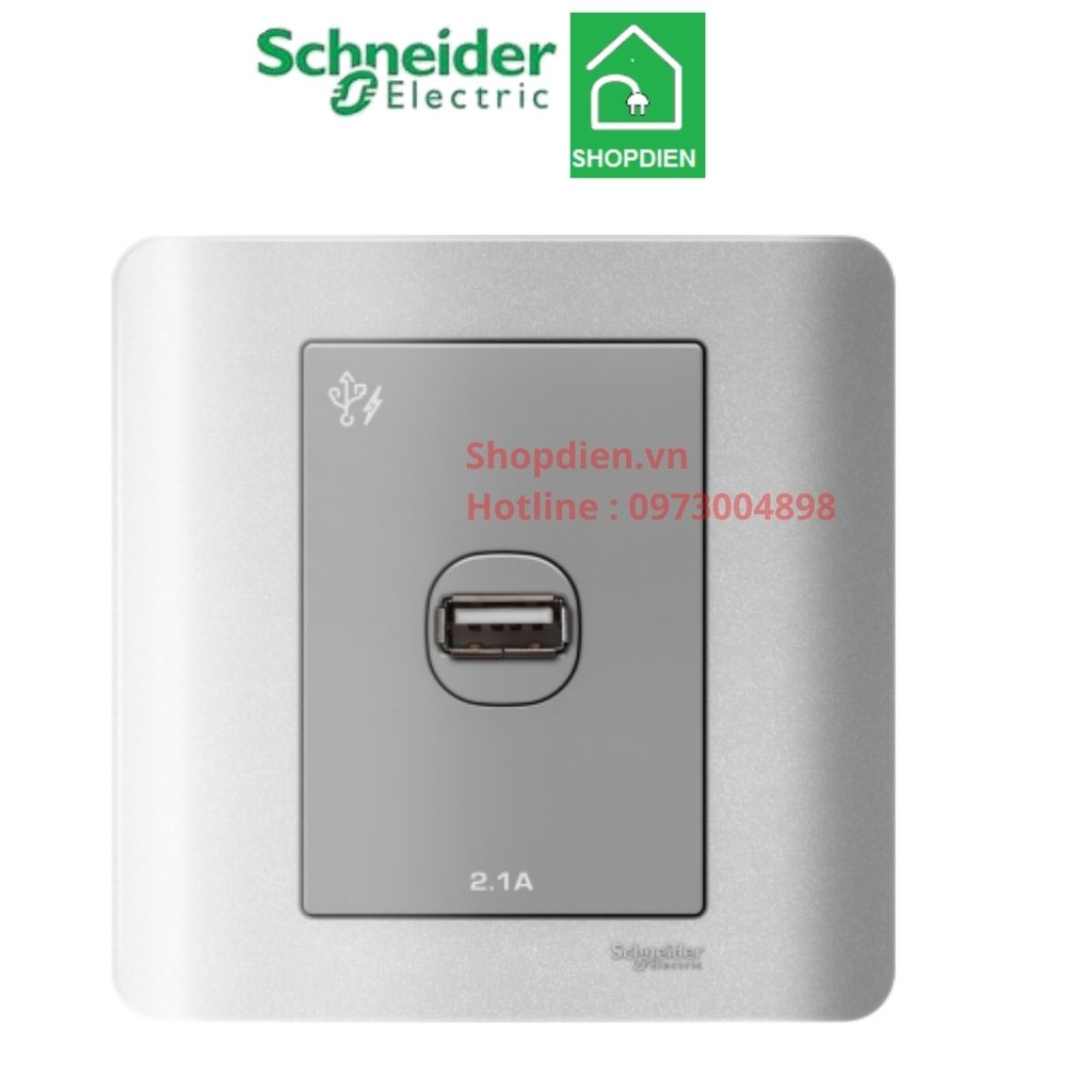 Ổ cắm sạc USB đơn Schneider Zencelo E8431USB_SA_G19 màu xám bạc