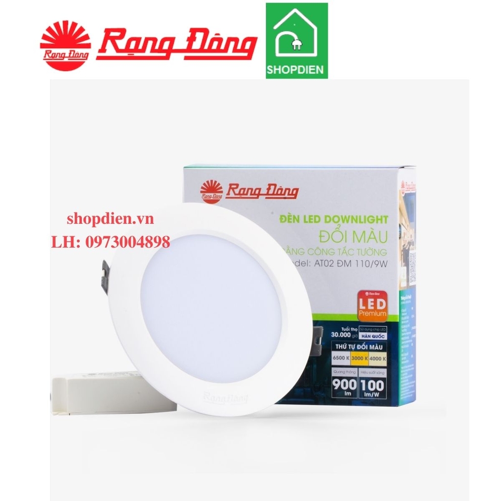 Đèn downlight âm trần đổi màu 9W D110 Rạng Đông AT02 ĐM 110/9W