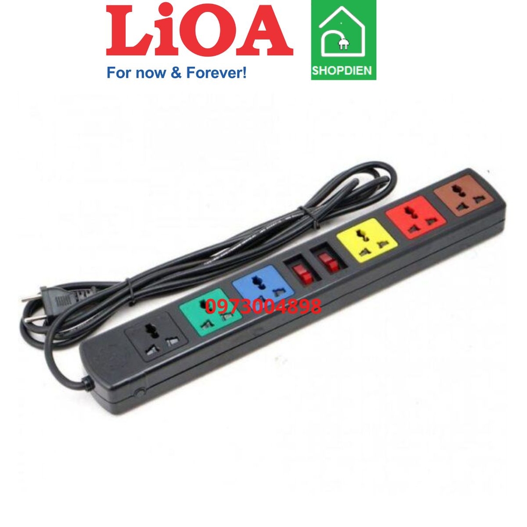 6D33N LIOA Ổ cắm kéo dài 6 cổng đa năng có dây tiếp địa 2500W 3m
