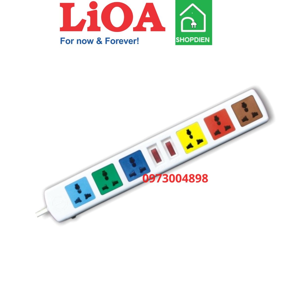 6D33WN LIOA Ổ cắm kéo dài 6 cổng đa năng có dây tiếp địa 2500W 3m