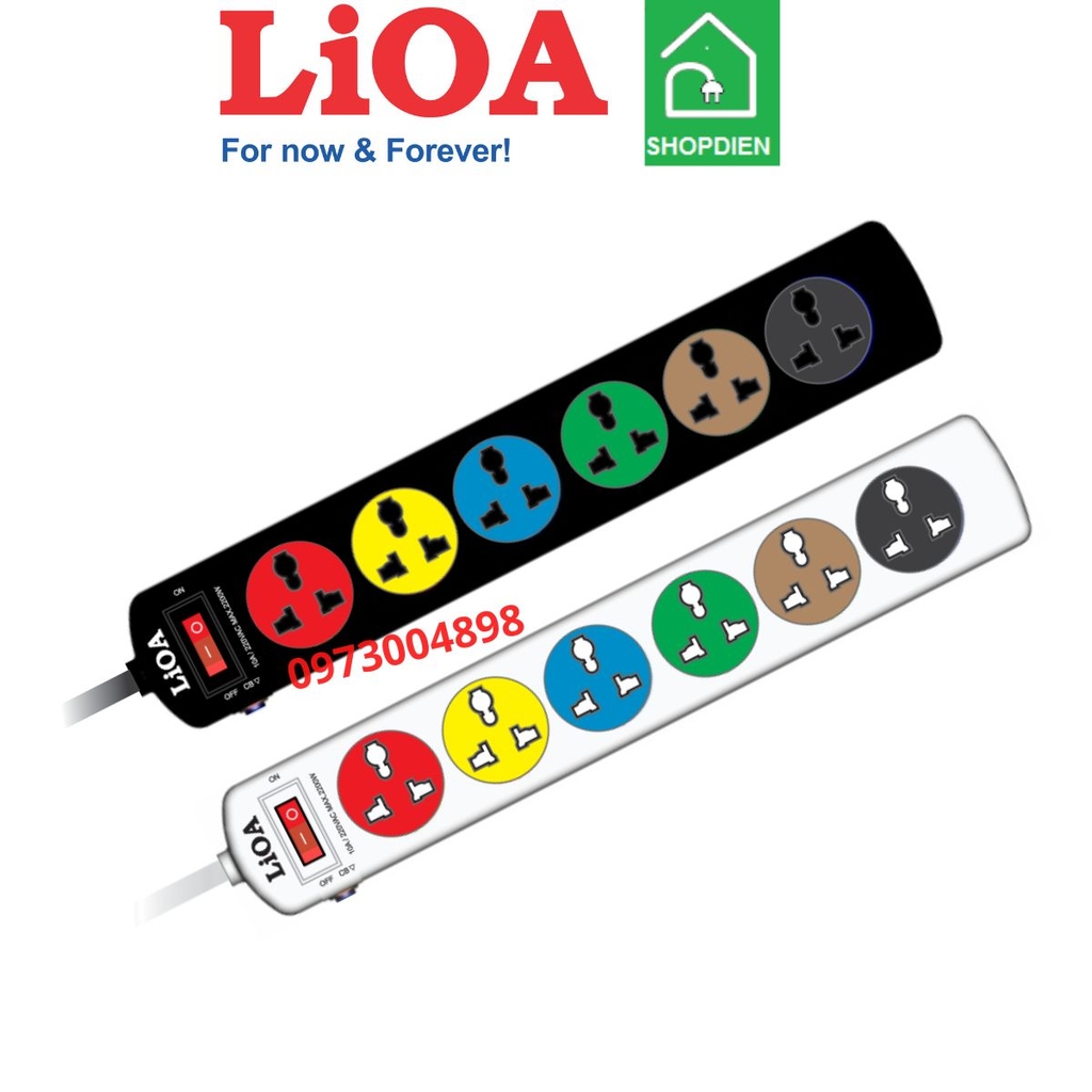 6DNW5.3.10 LIOA Ổ cắm kéo dài 6 cổng đa năng có dây tiếp địa 2200W 5m