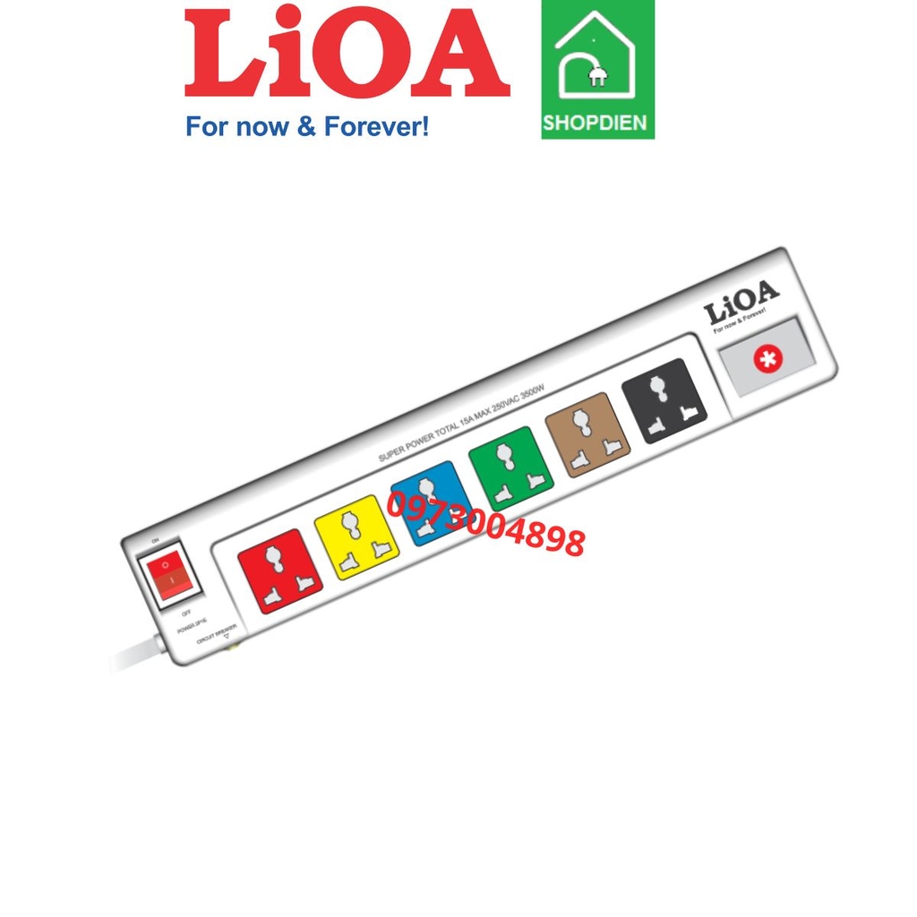 6OFSSU3-3 LIOA Ổ cắm kéo dài 6 cổng đa năng có USB sạc