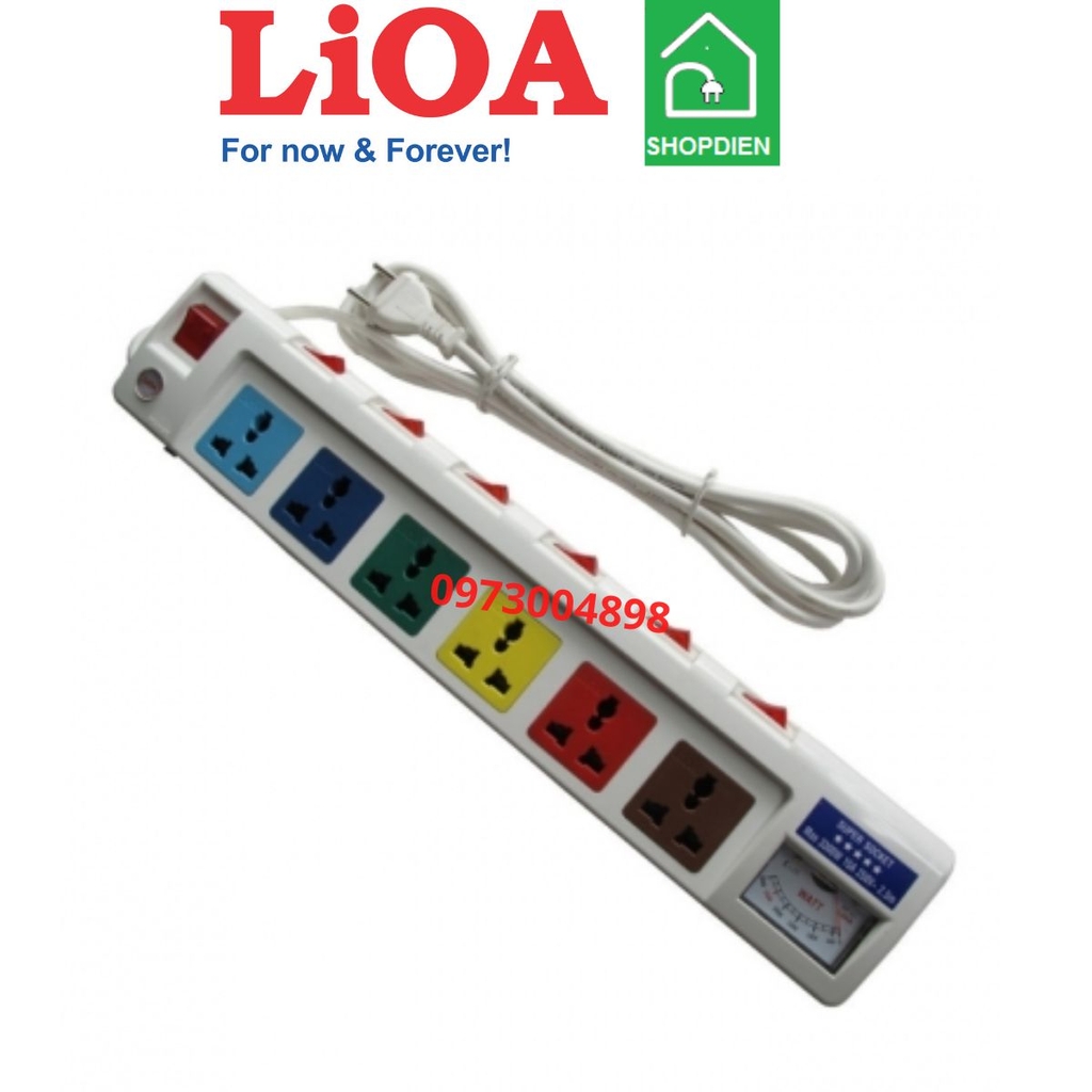 6OFSSV2.5-2 LIOA Ổ cắm kéo dài 6 cổng có công tắc và đồng hồ V