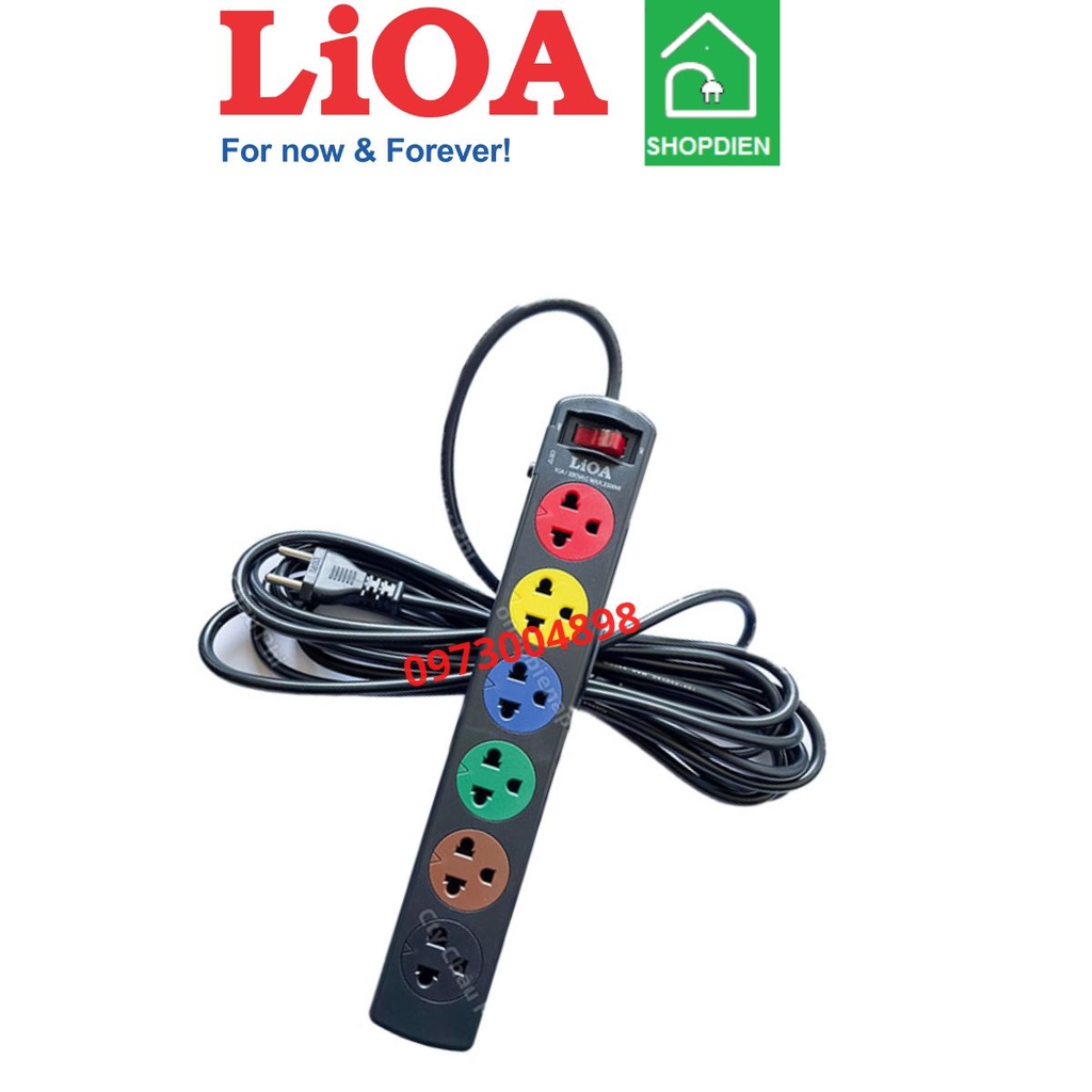 6SND3.3.10 LIOA Ổ cắm kéo dài 6 cổng có dây tiếp địa có công tắc 2200W 3m