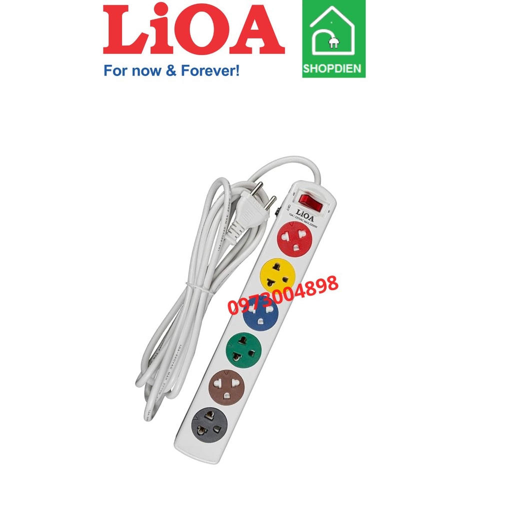 6SNW3.2.10 LIOA Ổ cắm kéo dài 6 cổng có công tắc 2200W 3m