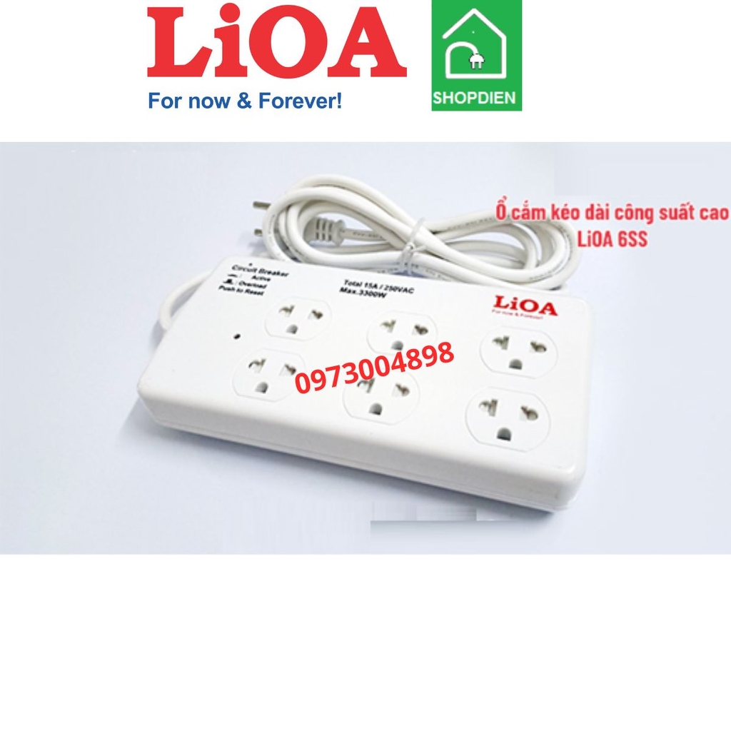6SS2.5-3N LIOA Ổ cắm kéo dài 6 cổng 3300w công suất cao có tiếp địa