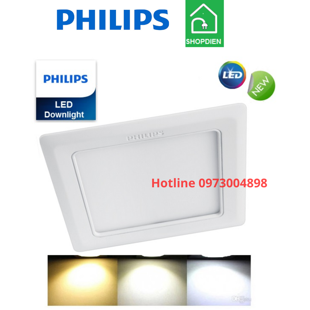 Đèn downlight vuông âm trần siêu mỏng PHILIPS 14W D150 59528 Marcasite