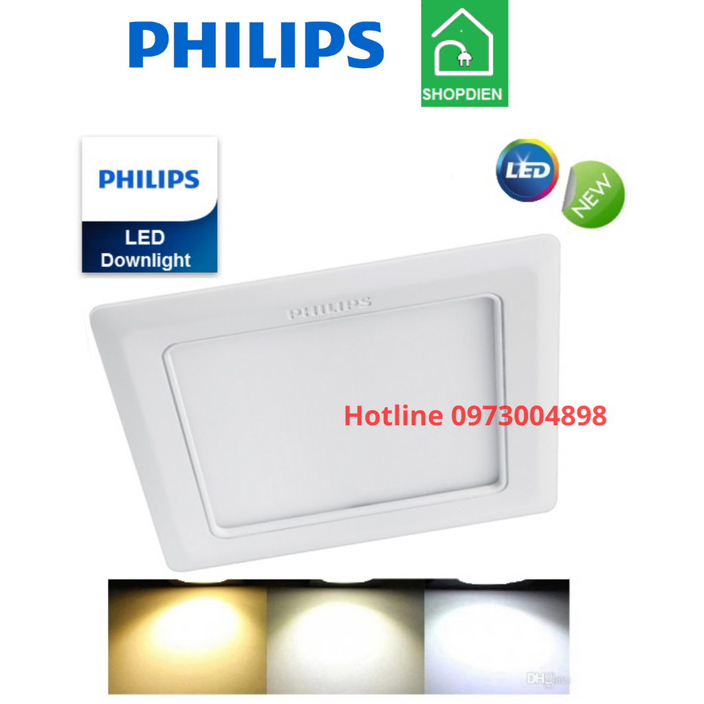Đèn downlight vuông âm trần siêu mỏng PHILIPS 9W D100 59531 Marcasite