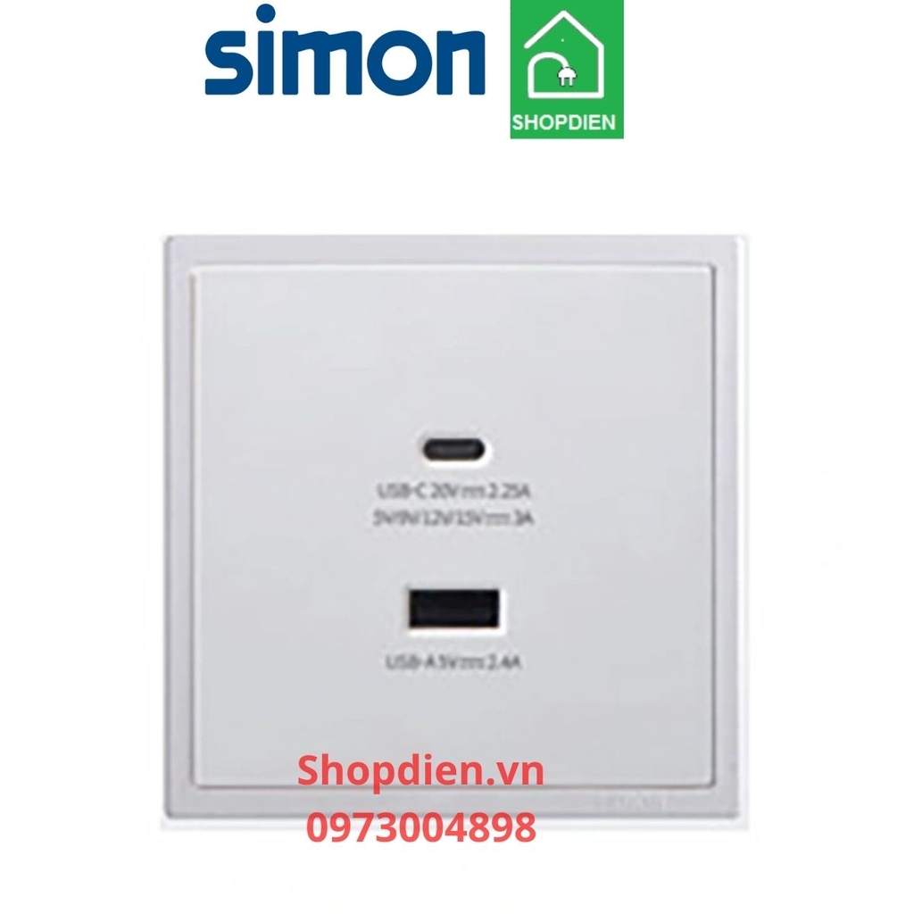 70E727-61 SIMON i7 Ổ cắm sạc USB TypeA Type C 45W màu ghi xám