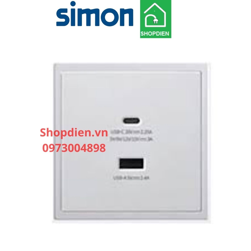 70E727 SIMON i7 Ổ cắm sạc USB và sạc Type C 45W màu trắng
