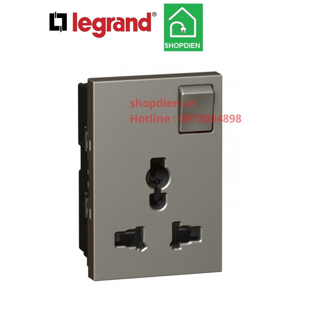 Ổ cắm đơn 3 chấu đa năng có công tăc Legrand Arteor 572635 màu ghi xám magnesium