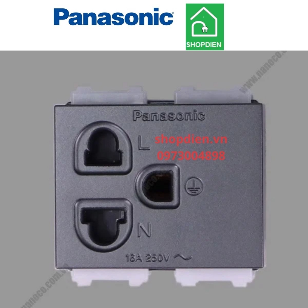 Hạt ổ cắm đơn 3 chấu có màng che màu xám ánh kim / 3 pins grounding universal receptacle 16AX Halumie  Panasonic - WEV1181MYH / WEV1181-7MYH