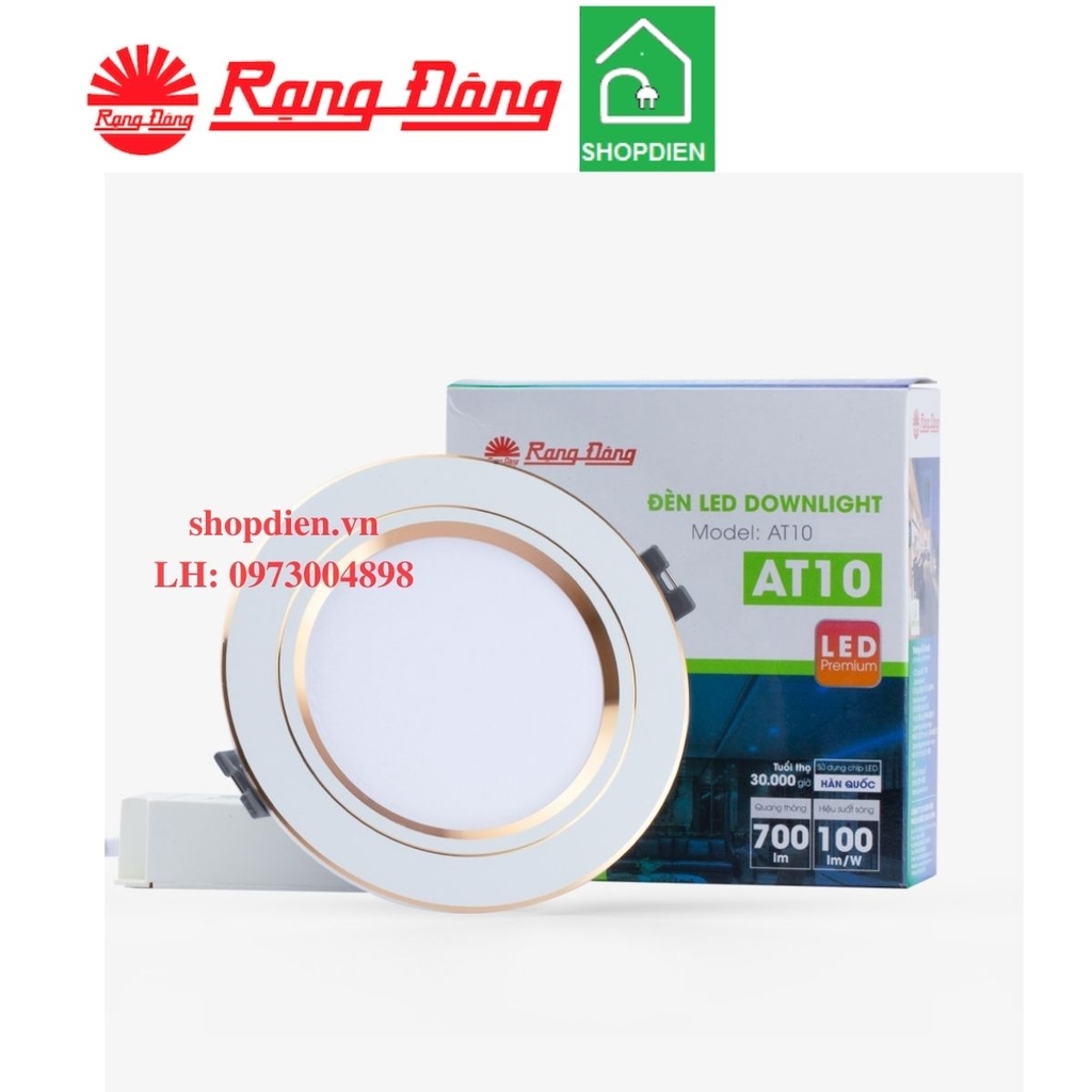 Đèn downlight âm trần đổi màu 9W D90 Rạng Đông AT10 ĐM 90/9W viền vàng / bạc