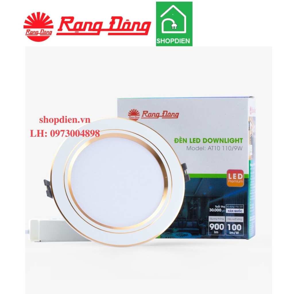 Đèn downlight âm trần đổi màu 9W D110 Rạng Đông AT10 ĐM 110/9W viền vàng / bạc