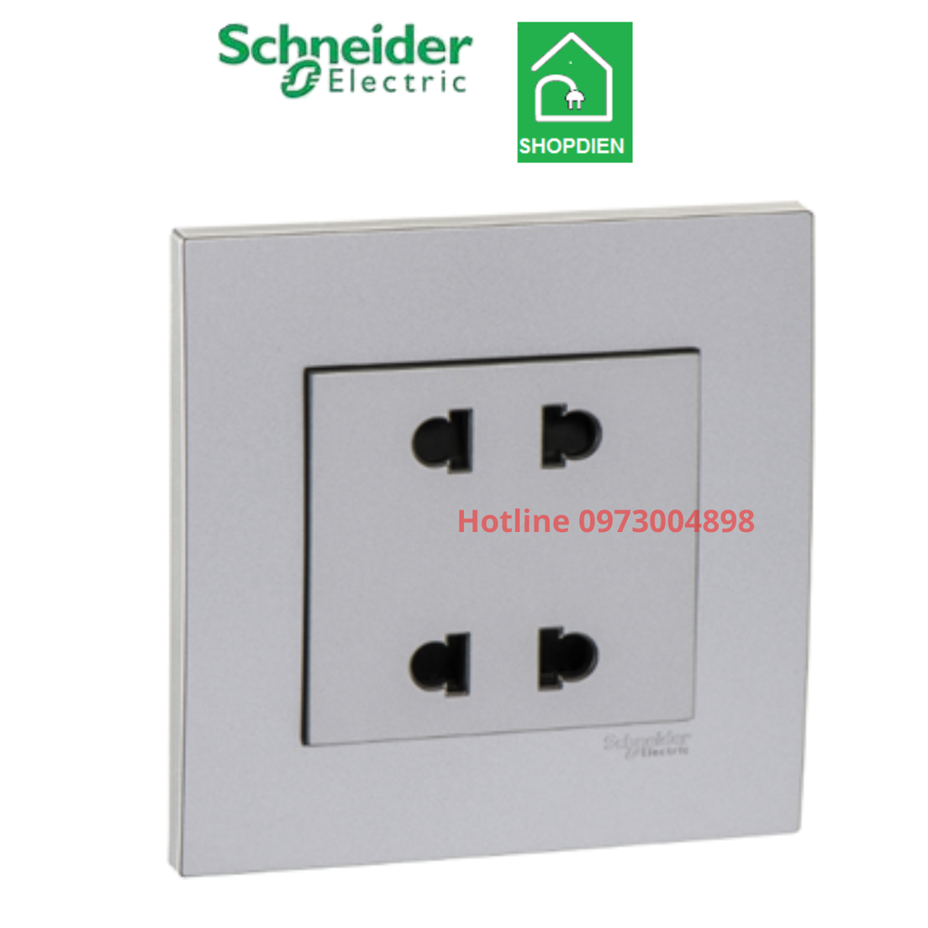 Bộ ổ cắm đôi 2 chấu 10A Schneider Vivace KB426US2_AS_G19 Màu bạc