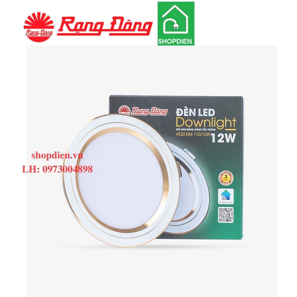Đèn downlight âm trần đổi màu 12W D110 Rạng Đông AT20 ĐM 110/12W viền vàng / bạc