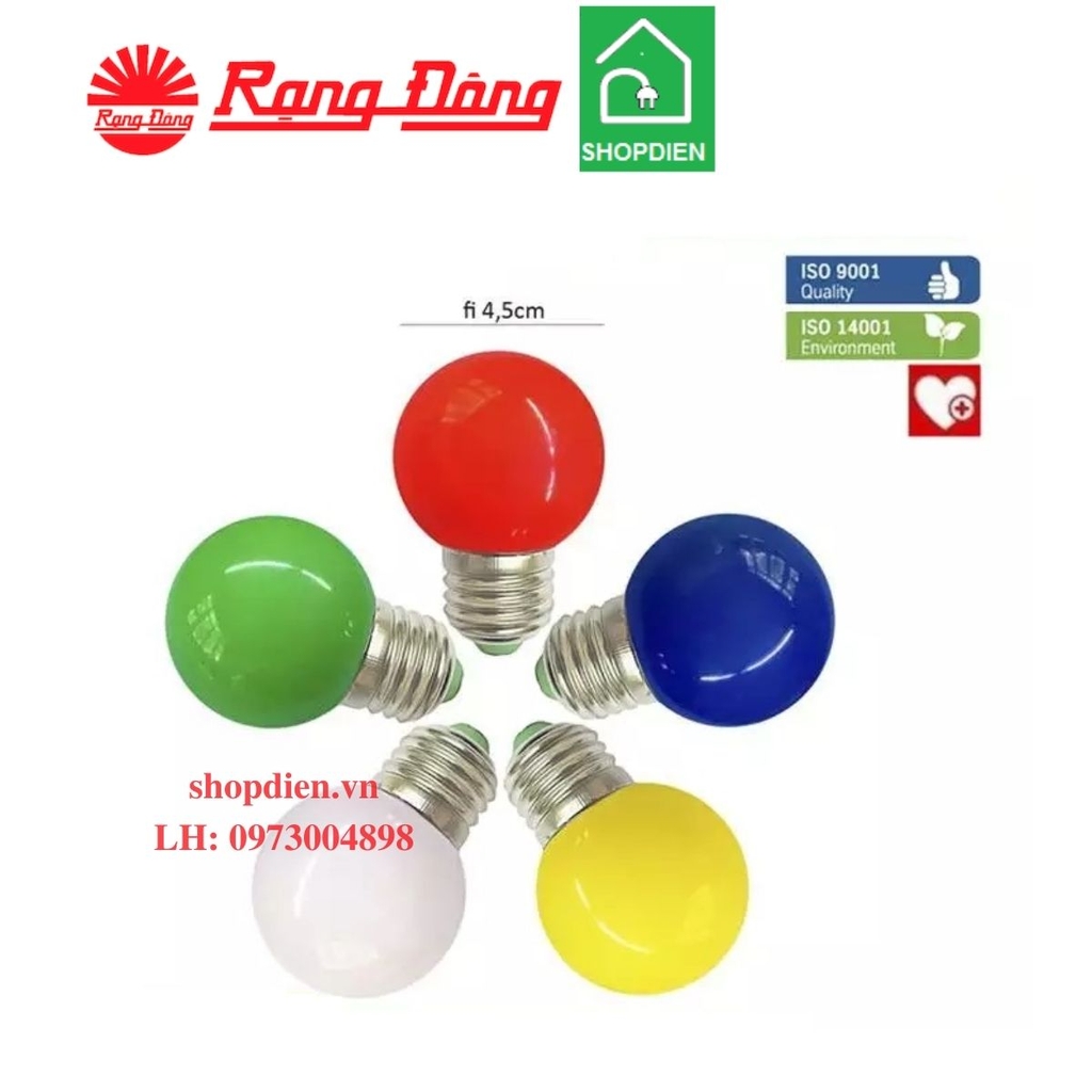 Bóng đèn tròn LED bulb 1W đui xoáy E27 Rạng Đông A45 1W màuđỏ, vàng , xanh, trắng