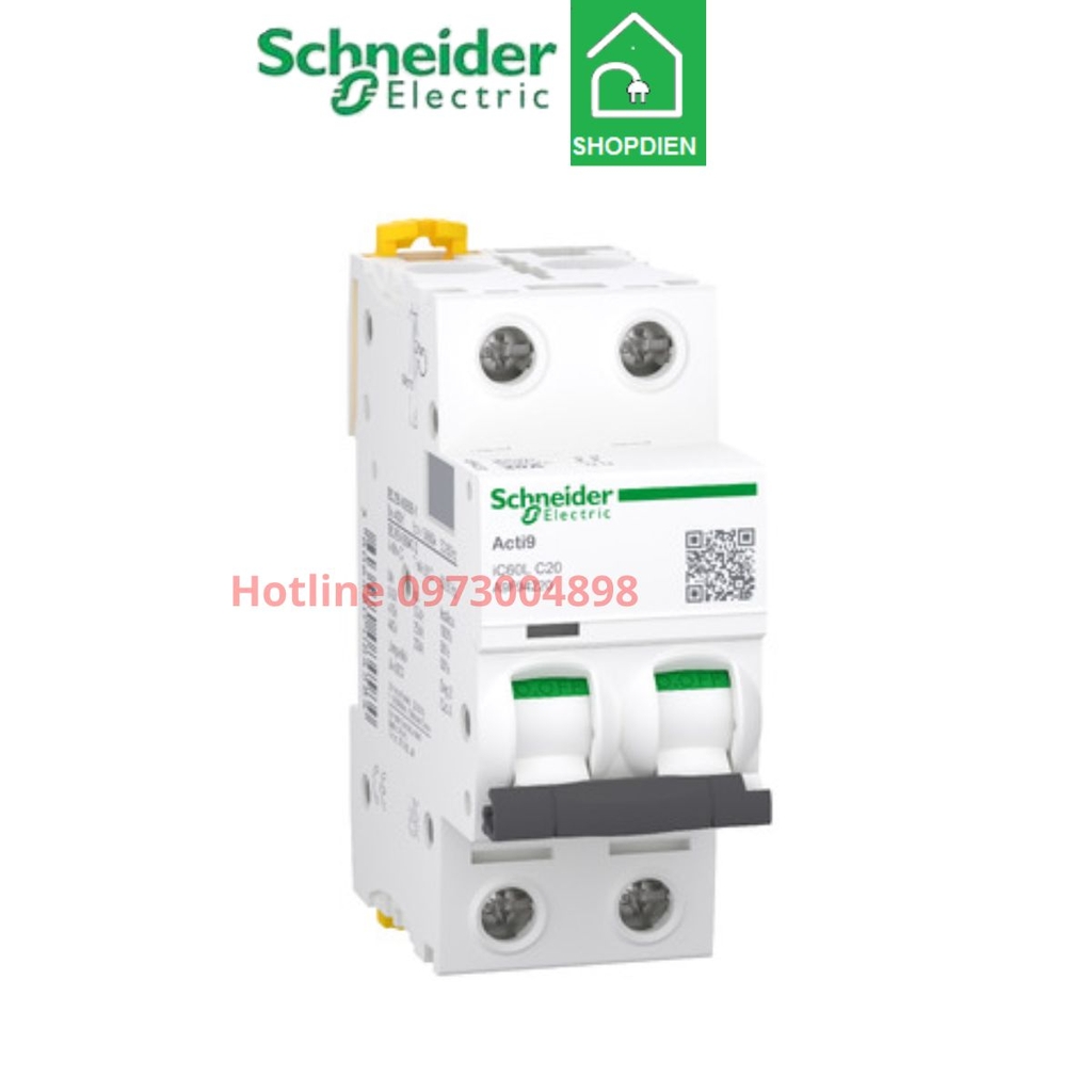 A9F94210 Schneider MCB 2P 10A 15KA Acti9 iC60L Aptomat Cầu dao tự động